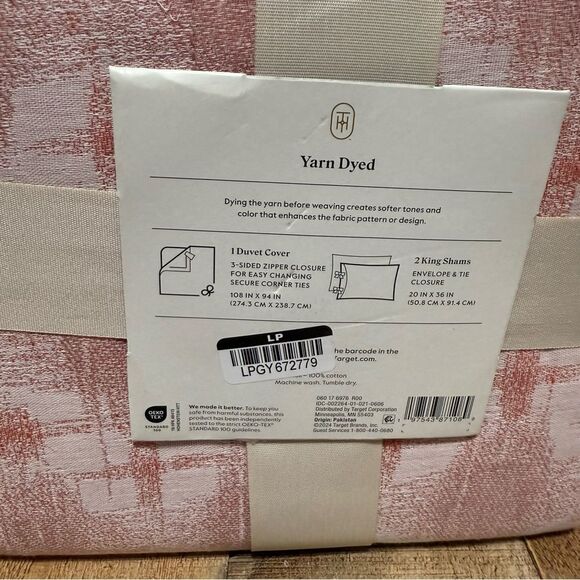 Threshold Yarn Dyed Cotton Duvet Cover Set King Pink New in packaged - Picture 5 of 7